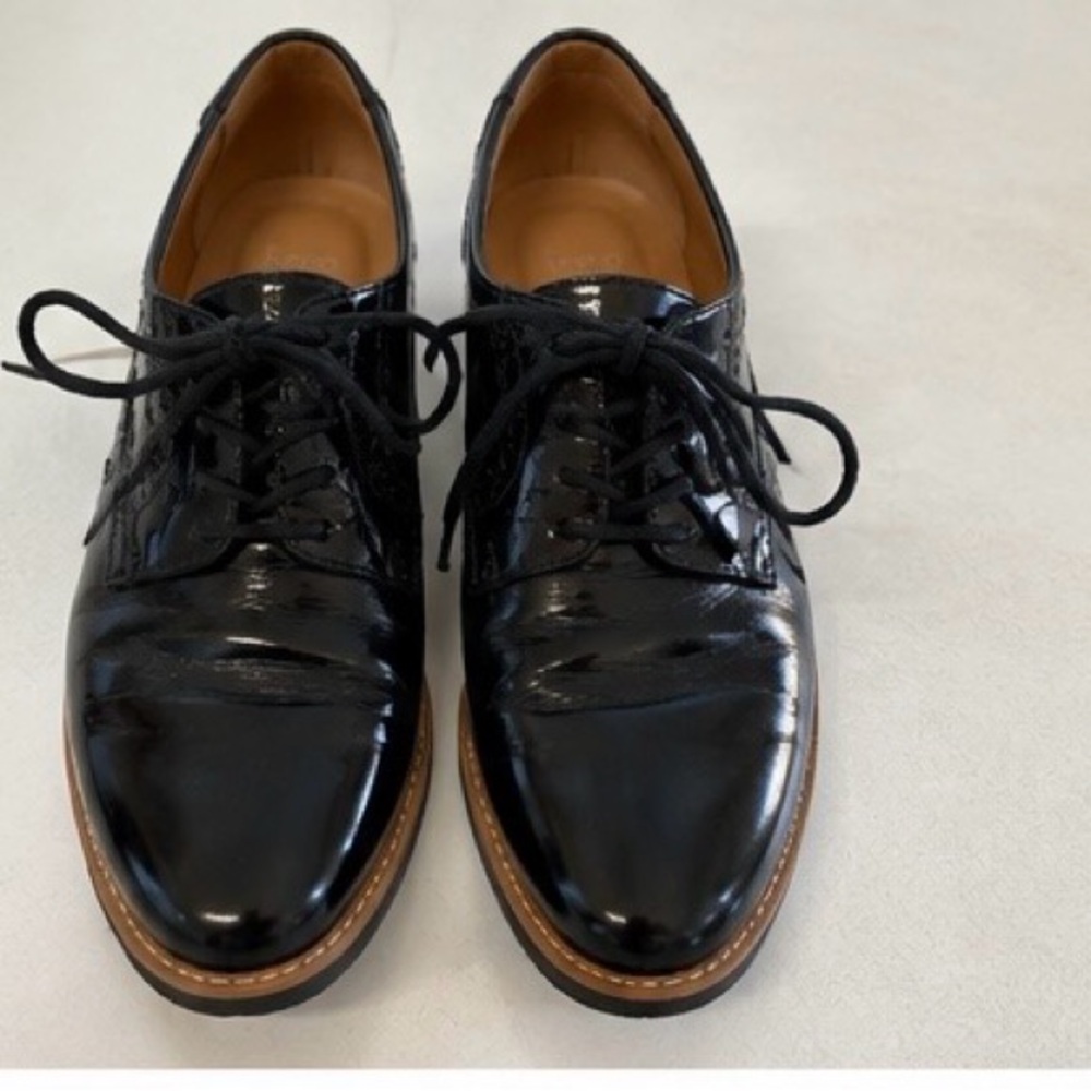 Franco Sarto Black Patent Leather Oxford Lace-Up Shoes Size 6.5